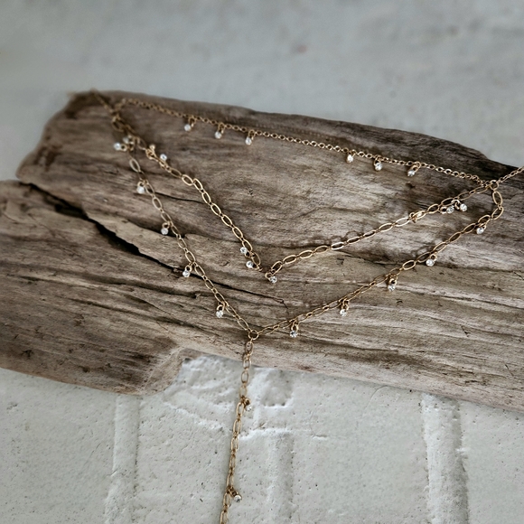 LuLus Gold Rhinestone Layered Necklace, NWOT fairycore delicate Ren faire - Picture 3 of 13